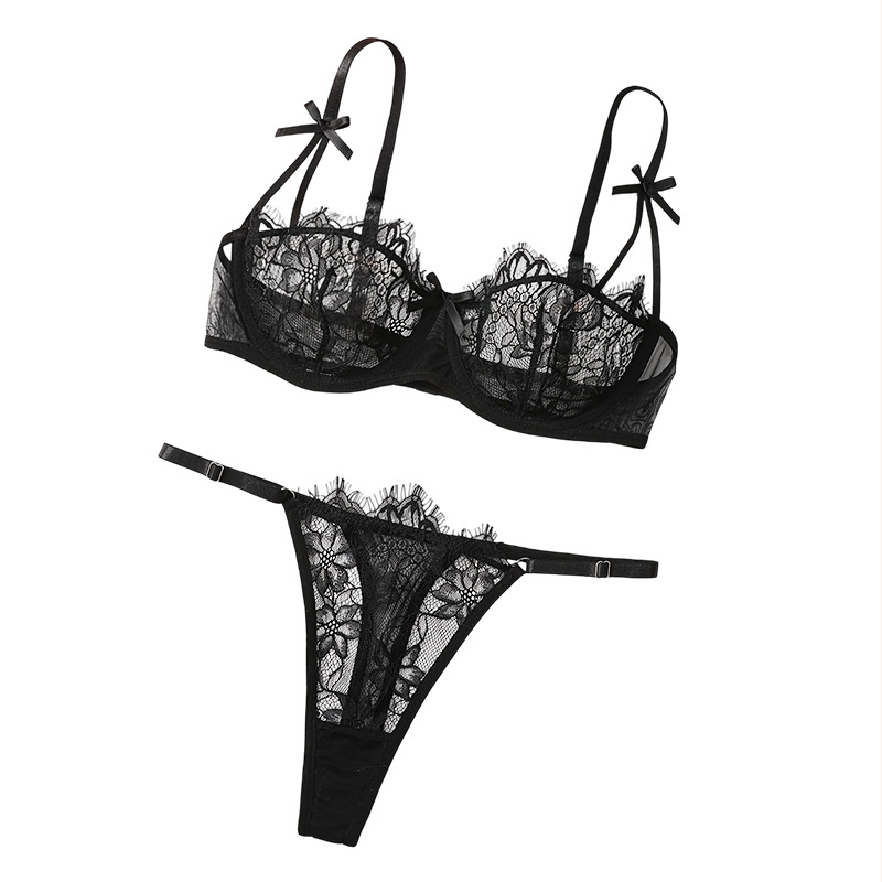 Krūštura komplekts ar tīklu mežģīnēm, Push-Up, 3/4 kauss, fiksētas dubultās siksnas, poliesterā audums