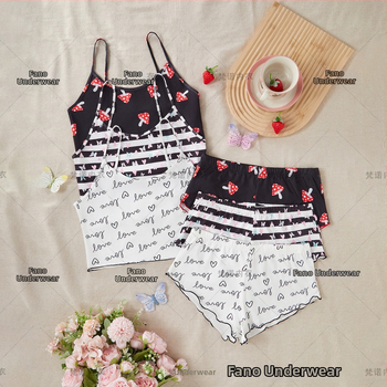 Σετ νυχτερινών ρούχων με τιράντες για γυναίκες - 90-95% πολυεστέρας, αναπνεόμενο, χωρίς ραφές, άνετο, γλυκό και χαριτωμένο στυλ