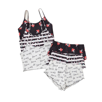 Σετ νυχτερινών ρούχων με τιράντες για γυναίκες - 90-95% πολυεστέρας, αναπνεόμενο, χωρίς ραφές, άνετο, γλυκό και χαριτωμένο στυλ