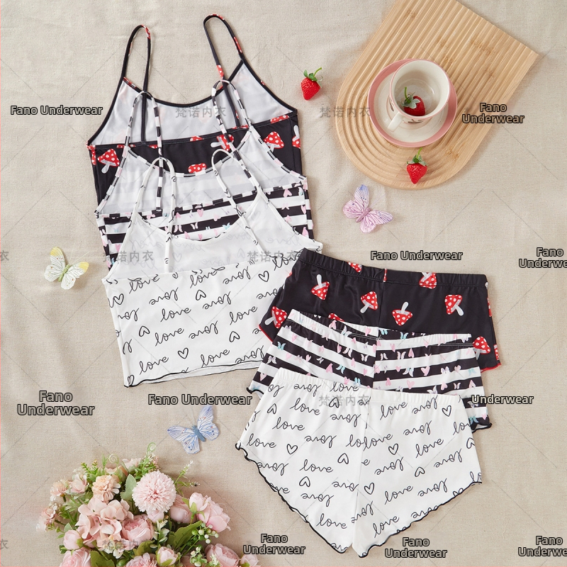 Dámsky nočný set s ramienkami - 90-95% polyester, priedušný, bezšvový, pohodlný, sladký a roztomilý štýl