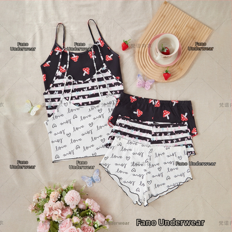 Dámsky nočný set s ramienkami - 90-95% polyester, priedušný, bezšvový, pohodlný, sladký a roztomilý štýl