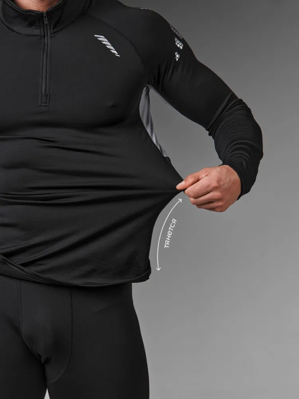 Ανδρικό θερμικό τοπ με επένδυση Milk Silk, σταθερή γιακά, μακριά μανίκια, πολυεστέρας με 10% σπάντεξ