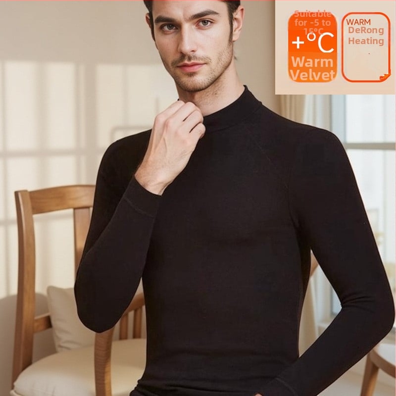 Vyrų terminis komplektas su pūkine vidine danga, pusaukštos kaklo linijos, ilgomis rankovėmis ir kelnėmis, vienos spalvos, vidutinio svorio 181–200 g/m²