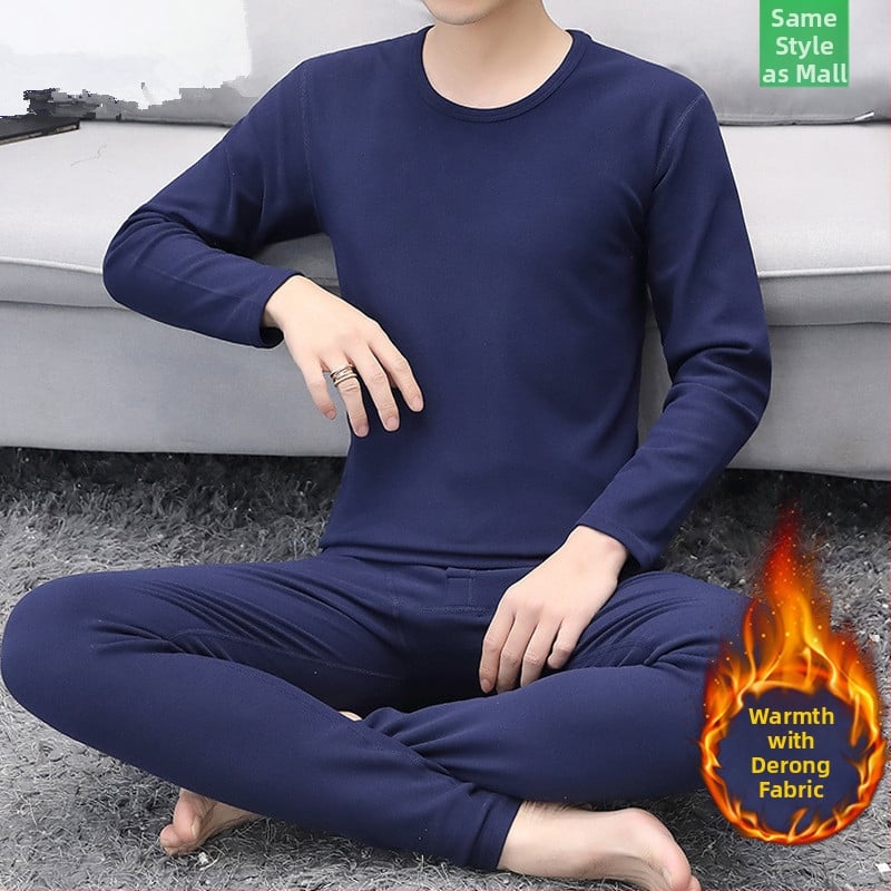 Vyrų terminis komplektas su pūkine vidine danga, pusaukštos kaklo linijos, ilgomis rankovėmis ir kelnėmis, vienos spalvos, vidutinio svorio 181–200 g/m²