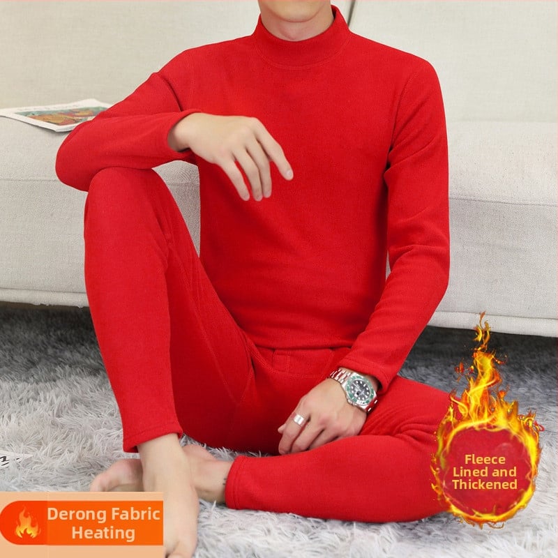 Vyrų terminis komplektas su pūkine vidine danga, pusaukštos kaklo linijos, ilgomis rankovėmis ir kelnėmis, vienos spalvos, vidutinio svorio 181–200 g/m²