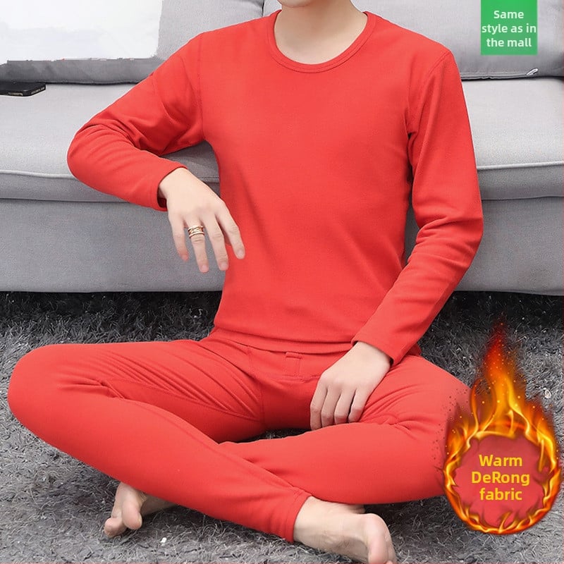 Vyrų terminis komplektas su pūkine vidine danga, pusaukštos kaklo linijos, ilgomis rankovėmis ir kelnėmis, vienos spalvos, vidutinio svorio 181–200 g/m²