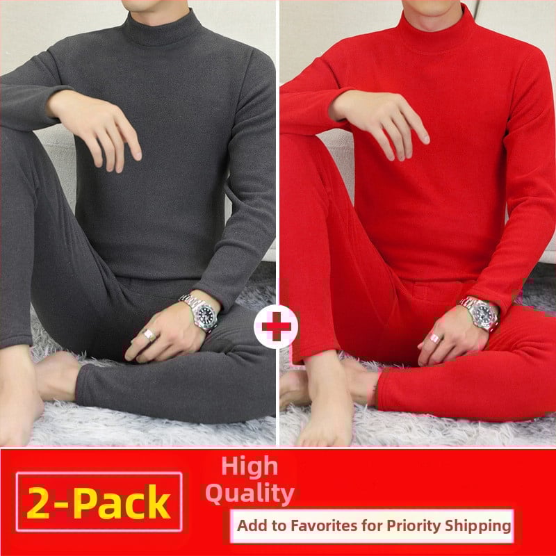 Vyrų terminis komplektas su pūkine vidine danga, pusaukštos kaklo linijos, ilgomis rankovėmis ir kelnėmis, vienos spalvos, vidutinio svorio 181–200 g/m²