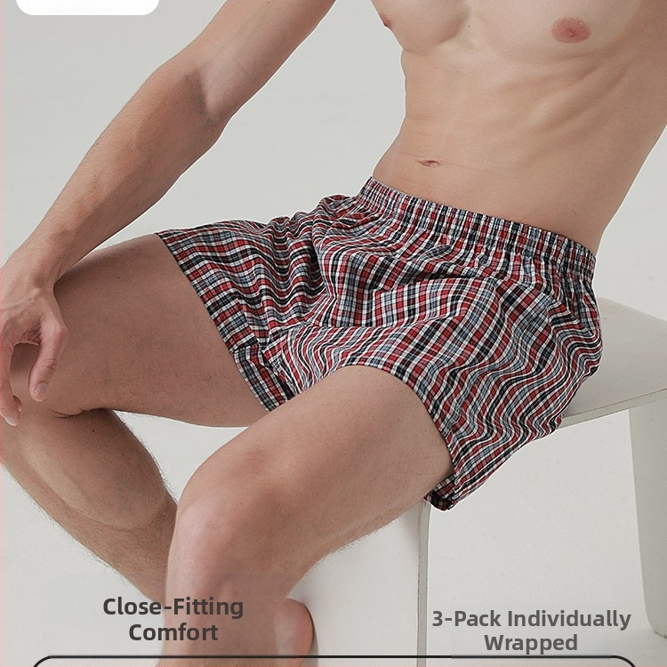 Мъжки памучни боксерки със средна талия, вътрешна памучна подплата над 95%, подходящи за пролет