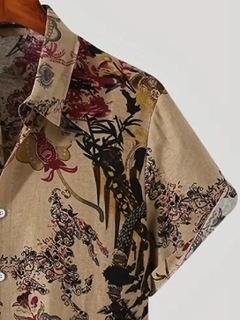 Ανδρικό πουκάμισο με 3D ψηφιακό εκτύπωμα με μοτίβο ηλίανθου, κοντό μανίκι, άνετη γραμμή, πολυεστερικό ύφασμα