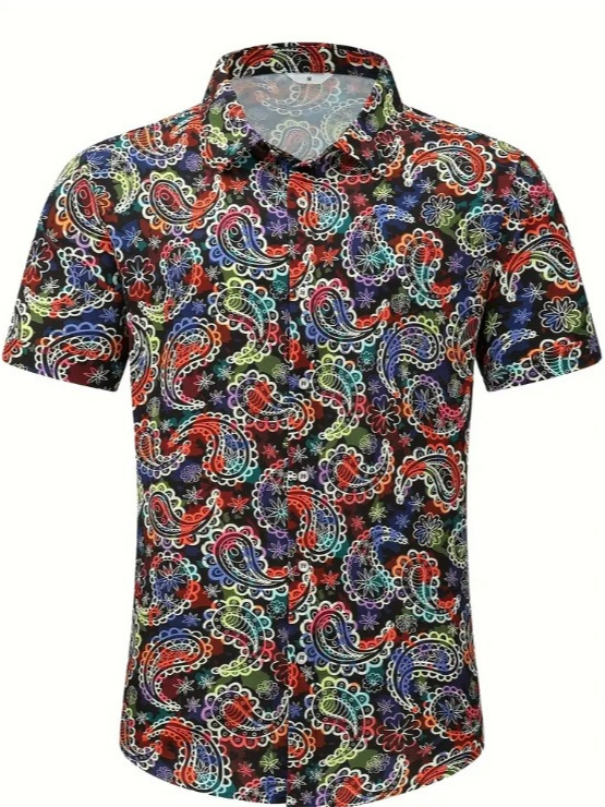 Ανδρικό πουκάμισο με 3D ψηφιακό εκτύπωμα με μοτίβο ηλίανθου, κοντό μανίκι, άνετη γραμμή, πολυεστερικό ύφασμα