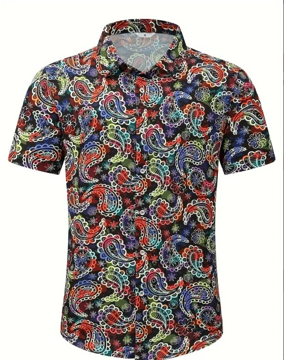 Ανδρικό πουκάμισο με 3D ψηφιακό εκτύπωμα με μοτίβο ηλίανθου, κοντό μανίκι, άνετη γραμμή, πολυεστερικό ύφασμα