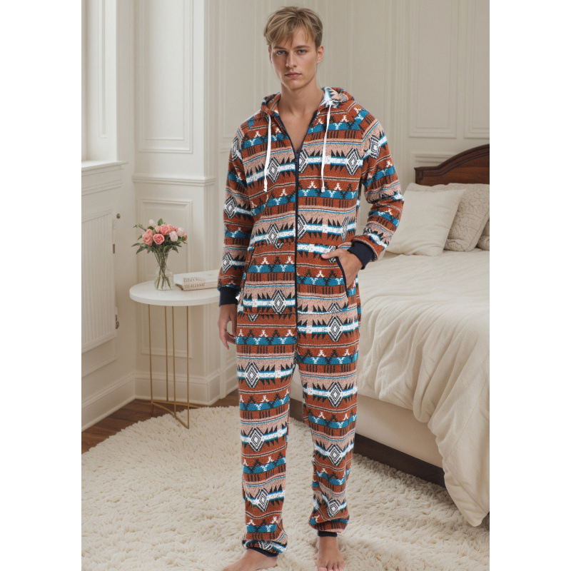 Vyrams skirta storos šiltos vienos dalies pižama, Orylon audinys, 100% spandeks, aukšta apykaklė, ilgomis rankovėmis ir ilgomis kelnių