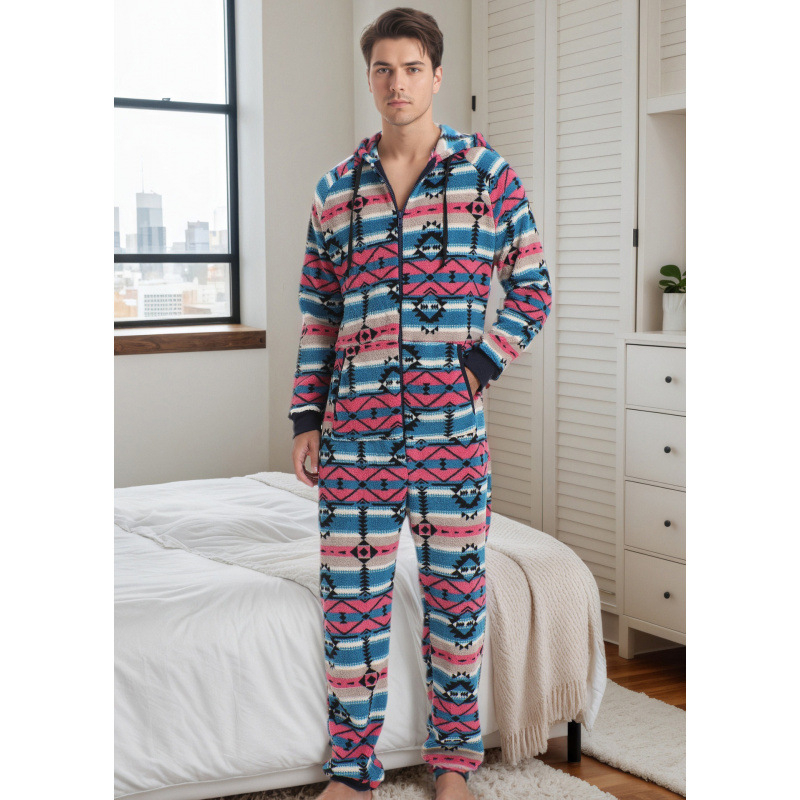 Vyrams skirta storos šiltos vienos dalies pižama, Orylon audinys, 100% spandeks, aukšta apykaklė, ilgomis rankovėmis ir ilgomis kelnių