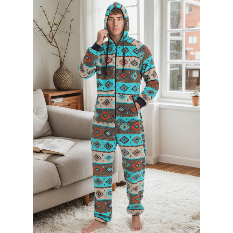 Vyrams skirta storos šiltos vienos dalies pižama, Orylon audinys, 100% spandeks, aukšta apykaklė, ilgomis rankovėmis ir ilgomis kelnių