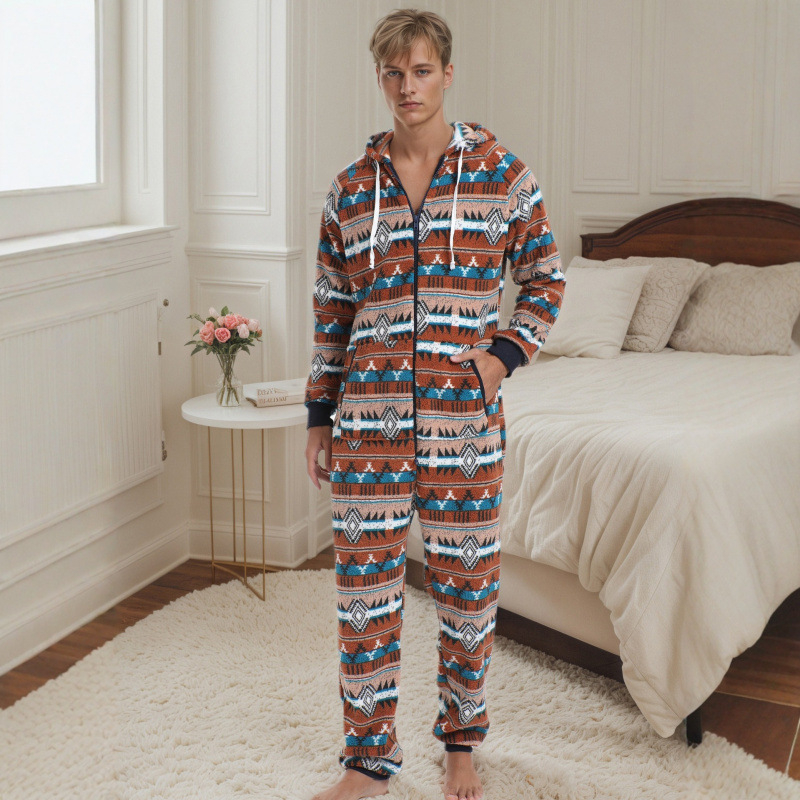 Vyrams skirta storos šiltos vienos dalies pižama, Orylon audinys, 100% spandeks, aukšta apykaklė, ilgomis rankovėmis ir ilgomis kelnių