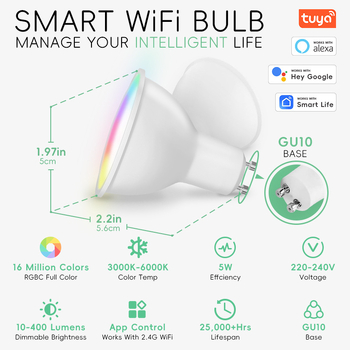 GU10 gudrais LED prožektors, 5W, staru leņķis 100°, LED čips 2835, 220-240V AC