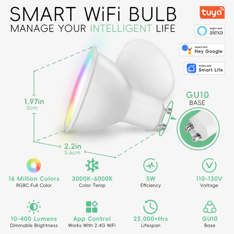 GU10 gudrais LED prožektors, 5W, staru leņķis 100°, LED čips 2835, 220-240V AC