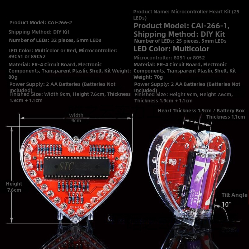 Elektronické materiály – DIY sada LED srdca s plynulým osvetlením, 7 farebnými LED; Kód produktu akNGKSbD, Značka Domestic Brand, Model 1