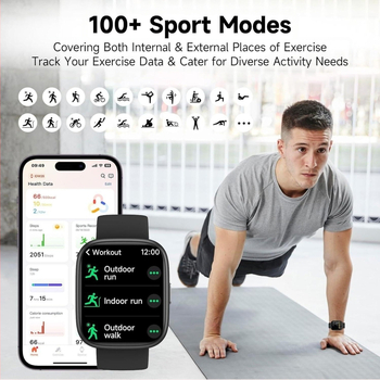 Išmanusis laikrodis su AMOLED ekranu, Bluetooth skambučiai, širdies ritmo stebėjimas, miego stebėjimas, žingsnių skaitiklis
