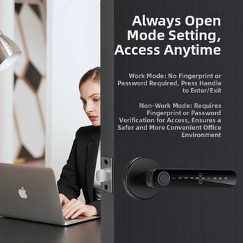 Έξυπνο κλείδωμα πόρτας εσωτερικών θυρών SS-DZL με βιομετρικό αποτύπωμα, κωδικό πρόσβασης και κλειδί; αποθήκευση 100 αποτυπωμάτων, >100000 κύκλοι ξεκλειδώματος, σάρωση <0,5 s, τροφοδοσία DC, εύρος λειτουργίας -10°C έως 60°C