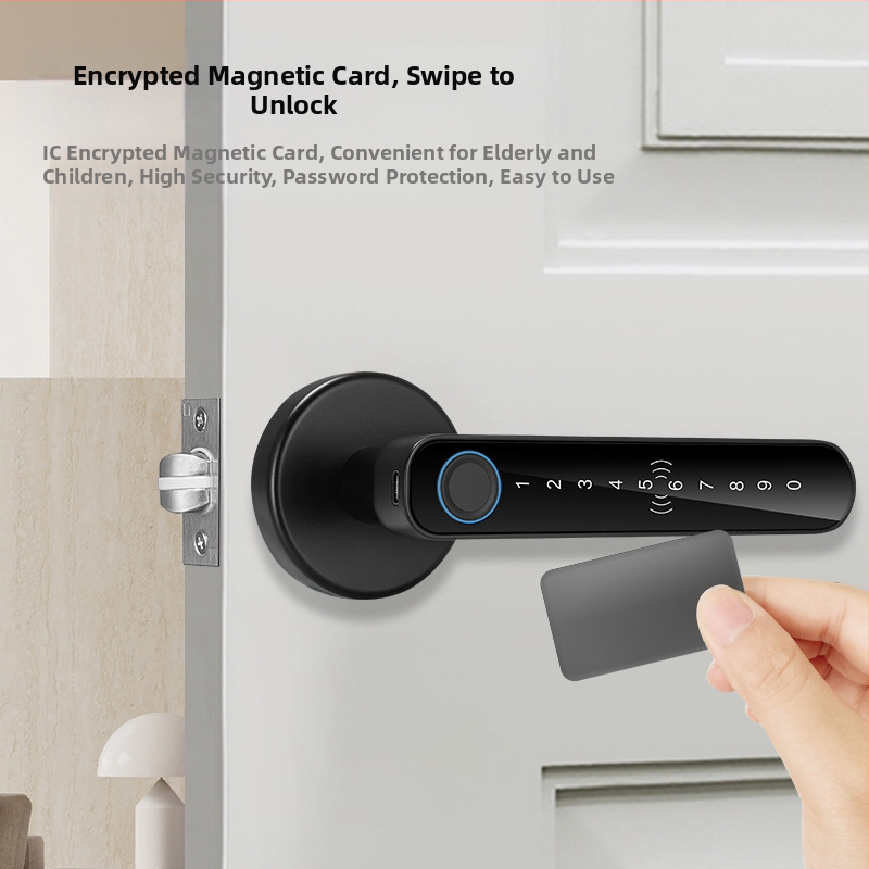 Вътрешна врата интелигентен заключващ механизъм SS-DZL с пръстов отпечатък, парола и ключ; съхранение на 100 пръстови отпечатъка, над 100000 отключвания, сканиране <0.5 сек, DC захранване, диапазон на работа -10°C до 60°C.