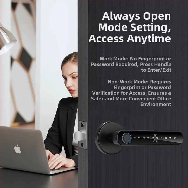 Вътрешна врата интелигентен заключващ механизъм SS-DZL с пръстов отпечатък, парола и ключ; съхранение на 100 пръстови отпечатъка, над 100000 отключвания, сканиране <0.5 сек, DC захранване, диапазон на работа -10°C до 60°C.