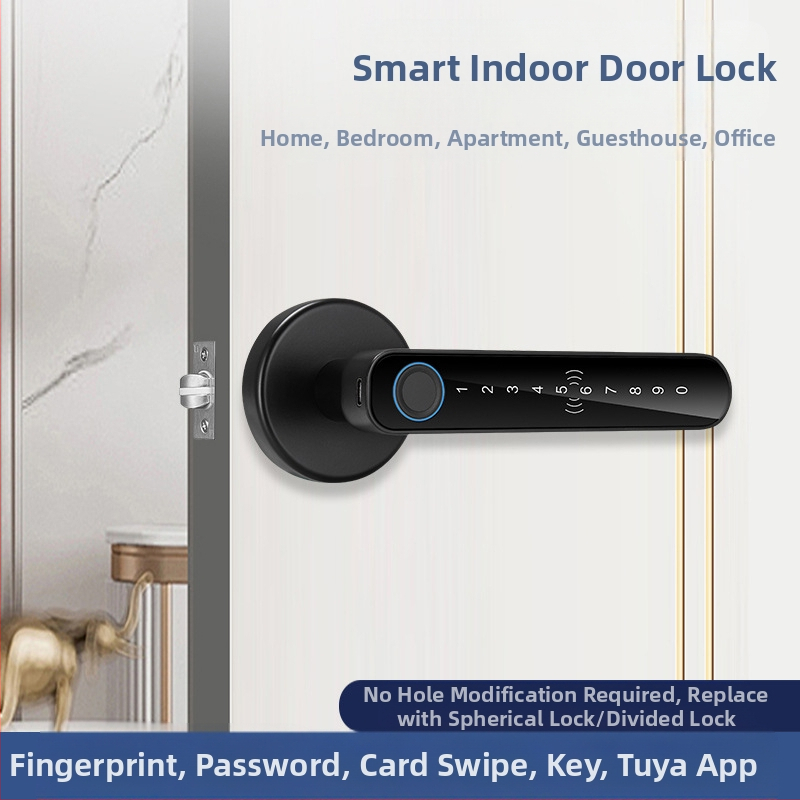 Έξυπνο κλείδωμα πόρτας εσωτερικών θυρών SS-DZL με βιομετρικό αποτύπωμα, κωδικό πρόσβασης και κλειδί; αποθήκευση 100 αποτυπωμάτων, >100000 κύκλοι ξεκλειδώματος, σάρωση <0,5 s, τροφοδοσία DC, εύρος λειτουργίας -10°C έως 60°C