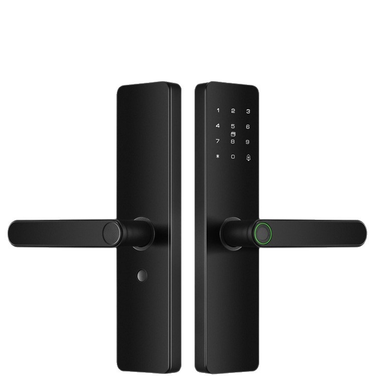 Viedā durvju slēdzene iekšējām koka durvīm ar pirksta nospiedumu, plaukstas nospiedumu, paroli, sejas atpazīšanu un attālinātu atslēgu; panelis no alumīnija sakausējuma