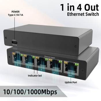 Giga‑bit hálózati kapcsoló 1–4 RJ45, 1000 Mbps, Gigabit Ethernet