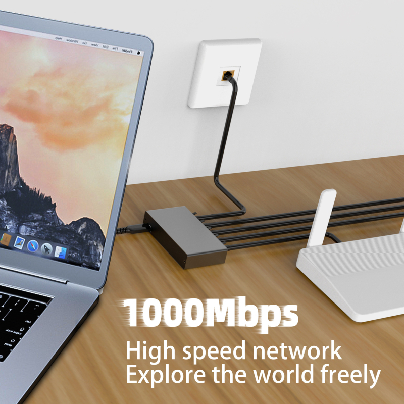 Giga‑bit hálózati kapcsoló 1–4 RJ45, 1000 Mbps, Gigabit Ethernet