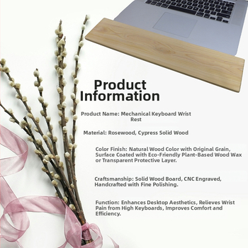 Ξύλινο στήριγμα καρπού για πληκτρολόγιο και επιφάνεια ποντικιού από μασιβ ξύλο – μικρή επιφάνεια, ιαπωνικός μινιμαλισμός, φωτιζόμενη επιφάνεια