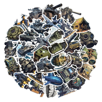 Σετ αυτοκόλλητων: 54 τεμάχια στρατιωτικών όπλων, καρτούν σε βινύλιο, εκτύπωση, KPD-816