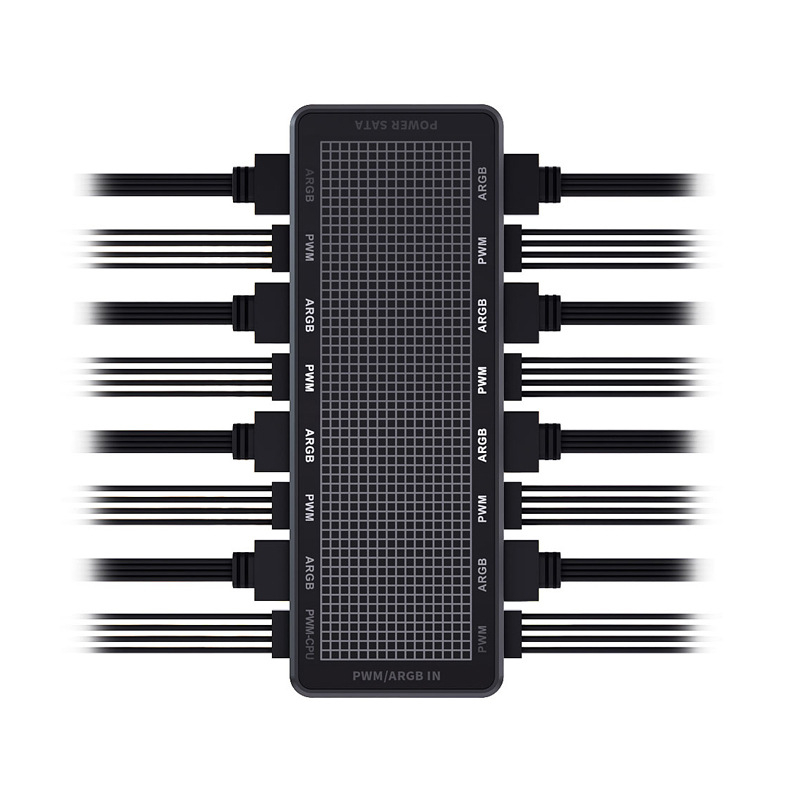 ARGB хъб и PWM двоен хъб за вентилатори в компютърен корпус, поддържа 8 вентилатора, PWM контрол на скоростта, ARGB синхронизация, модел LP-8P-HUB
