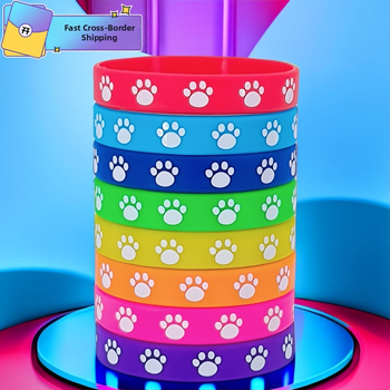Силиконови гривни с печат на кучешка лапа, карикатурни унисекс гривни, кръгъл модел, плоско принтиране, декоративни бижута
