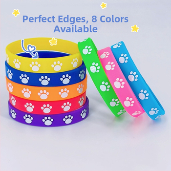 Силиконови гривни с печат на кучешка лапа, карикатурни унисекс гривни, кръгъл модел, плоско принтиране, декоративни бижута