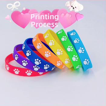 Силиконови гривни с печат на кучешка лапа, карикатурни унисекс гривни, кръгъл модел, плоско принтиране, декоративни бижута