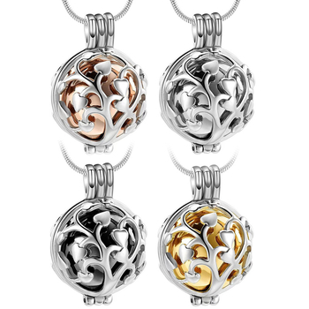 Κολιέ από ανοξείδωτο ατσάλι με ανοιγόμενο κρεμαστό τέφρας σε σχήμα κυκλικού Δέντρου της Ζωής