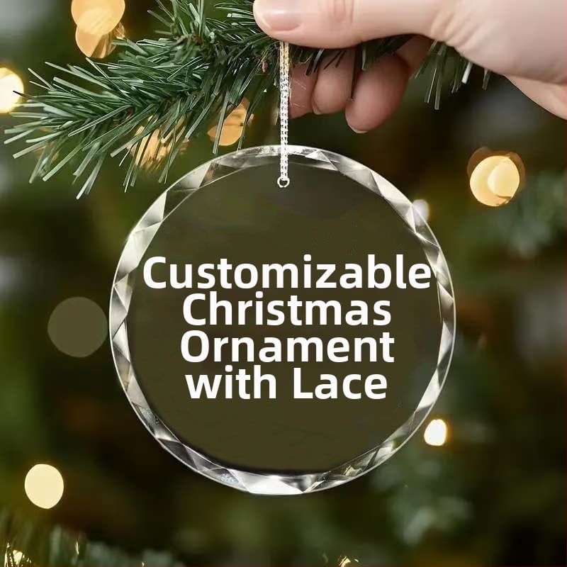 Kristāla stikla Ziemassvētku eglītei ar fotogrāfiju karājošu ornamentu — mūsdienīgs minimālisma stils, ģeometriska forma, Inate Crystal