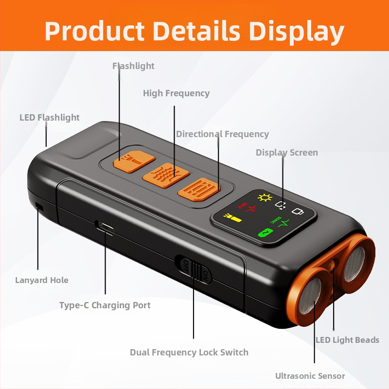 Ултразвуков треньор за кучета с двойна глава, преносим, презареждаем, ABS