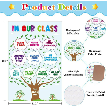 Klasės taisyklių plakatas mokyklai — aukštos raiškos spalvotas spausdinimas ant kartono, 28,5 × 42 cm, vieno lapo formato