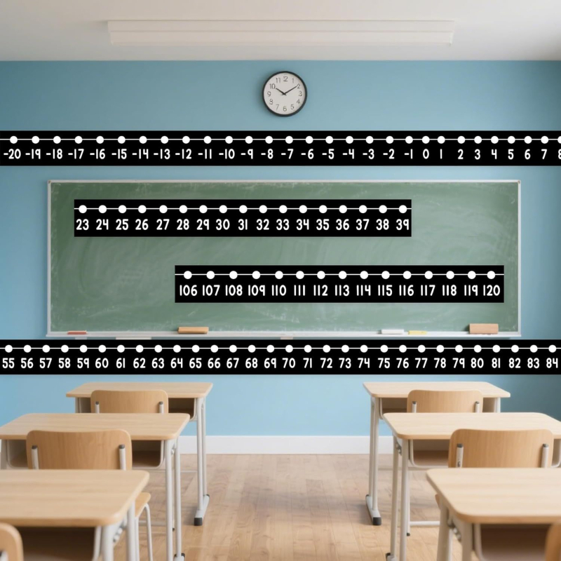 Sticker decorativ bordură tablă pentru clasă – hârtie Copperplate cu lipire uscată, formă neregulată, bază Glassine, grosime 0.1 mm