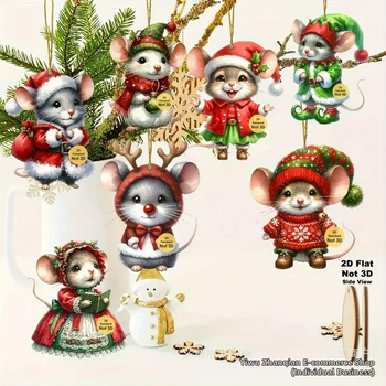 Ξύλινες κρεμαστές διακοσμήσεις, σετ 24 τεμάχια, με θέμα το ποντίκι για τα Χριστούγεννα, στυλ καρτούν