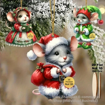 Ξύλινες κρεμαστές διακοσμήσεις, σετ 24 τεμάχια, με θέμα το ποντίκι για τα Χριστούγεννα, στυλ καρτούν