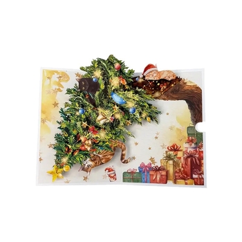 Коледна поздравителна картичка с 3D поп-ъп котенце, печатана върху хартия с покритие