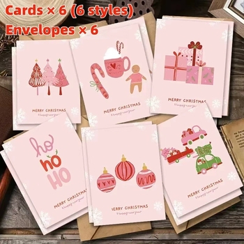 Поздравителни картички: набор от 6 различни стила, прост модерен дизайн; картонена хартия, печат; подходящи за рождени дни, Коледа и годишнини