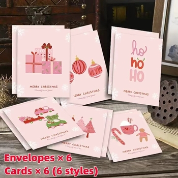 Поздравителни картички: набор от 6 различни стила, прост модерен дизайн; картонена хартия, печат; подходящи за рождени дни, Коледа и годишнини