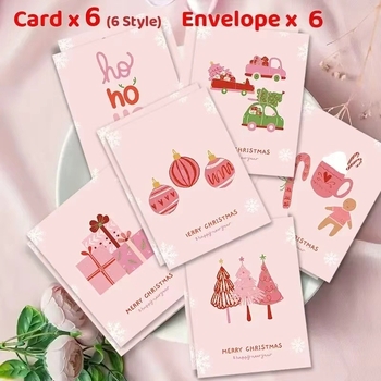 Поздравителни картички: набор от 6 различни стила, прост модерен дизайн; картонена хартия, печат; подходящи за рождени дни, Коледа и годишнини