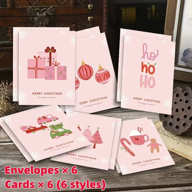 Поздравителни картички: набор от 6 различни стила, прост модерен дизайн; картонена хартия, печат; подходящи за рождени дни, Коледа и годишнини