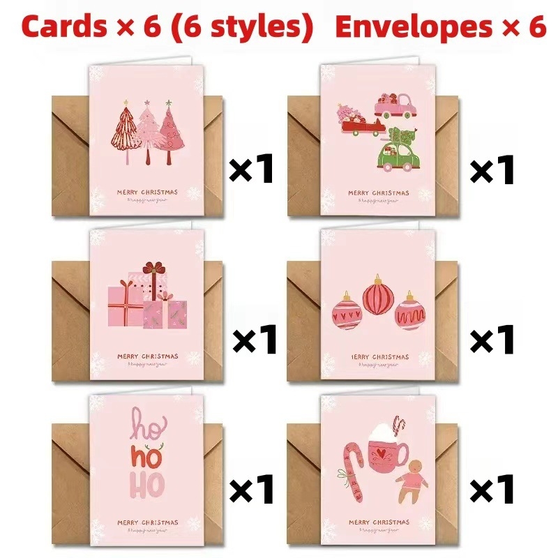 Поздравителни картички: набор от 6 различни стила, прост модерен дизайн; картонена хартия, печат; подходящи за рождени дни, Коледа и годишнини