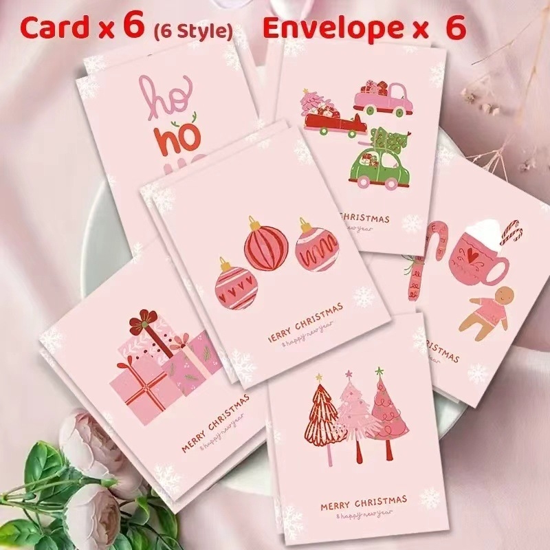 Поздравителни картички: набор от 6 различни стила, прост модерен дизайн; картонена хартия, печат; подходящи за рождени дни, Коледа и годишнини